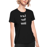 Women's Moisture Wicking Performance T-Shirt (Earn Your Tacos, white text) - black