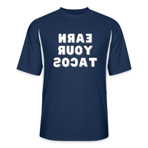 Tee For Me Men’s Cooling Performance Jersey (Earn Your Tacos, white text) - navy/white