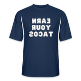 Tee For Me Men’s Cooling Performance Jersey (Earn Your Tacos, white text) - navy/white