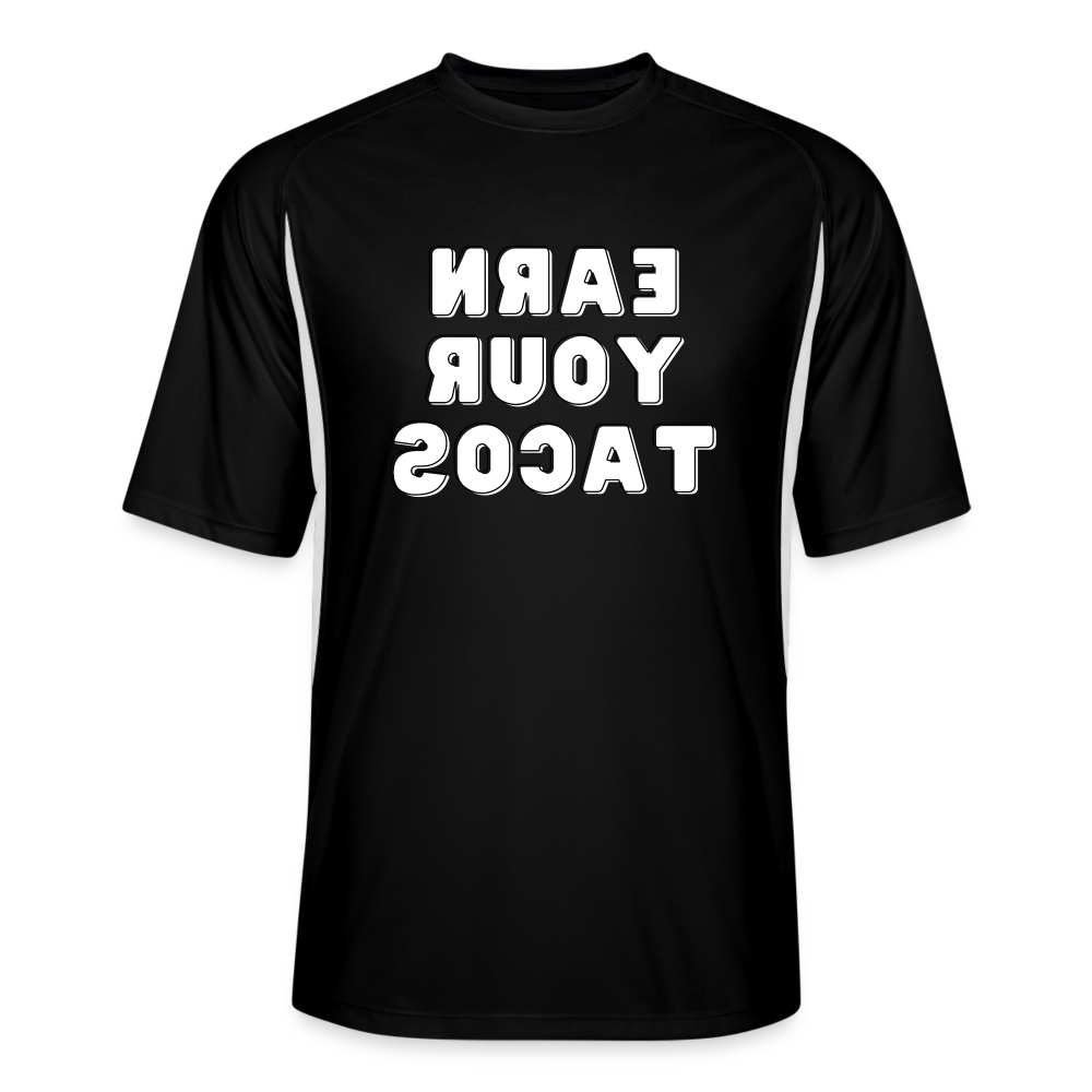Tee For Me Men’s Cooling Performance Jersey (Earn Your Tacos, white text) - black/white